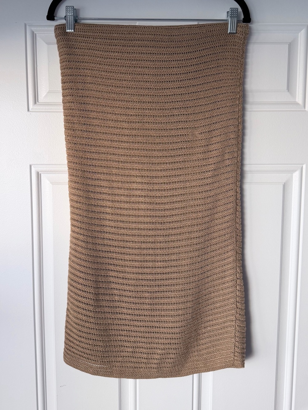 NWT LAUREN RALPH‎ LAUREN SIZE S knit crochet fishnet tan gold midi skirt